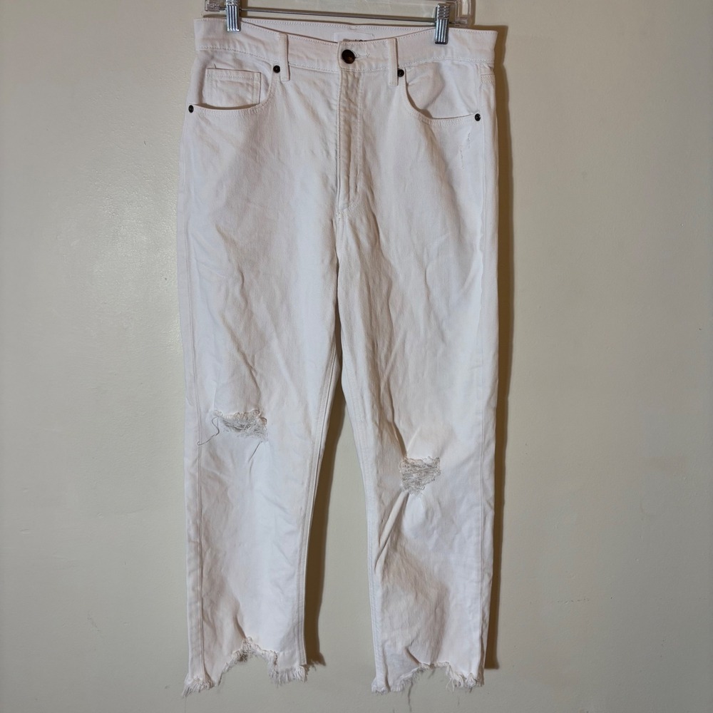LOFT The 90's High Waist Straight Jeans Womens 28/6 White Distressed Raw Hem